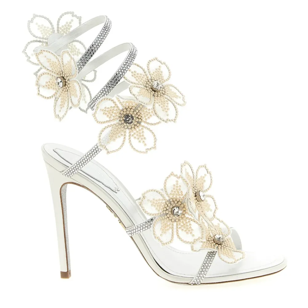 DAMES René Caovilla Peach Flower Satin Sandals