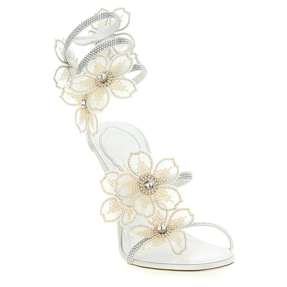 DAMES René Caovilla Peach Flower Satin Sandals