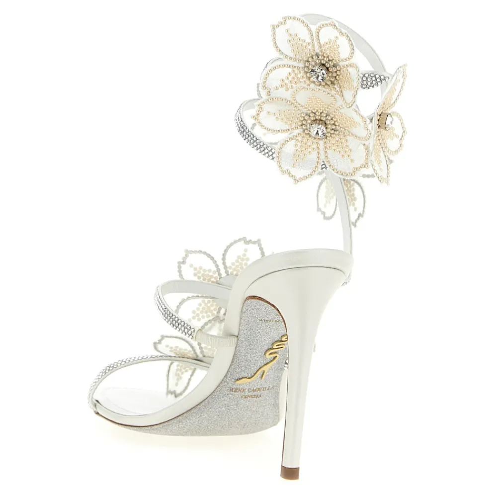 DAMES René Caovilla Peach Flower Satin Sandals
