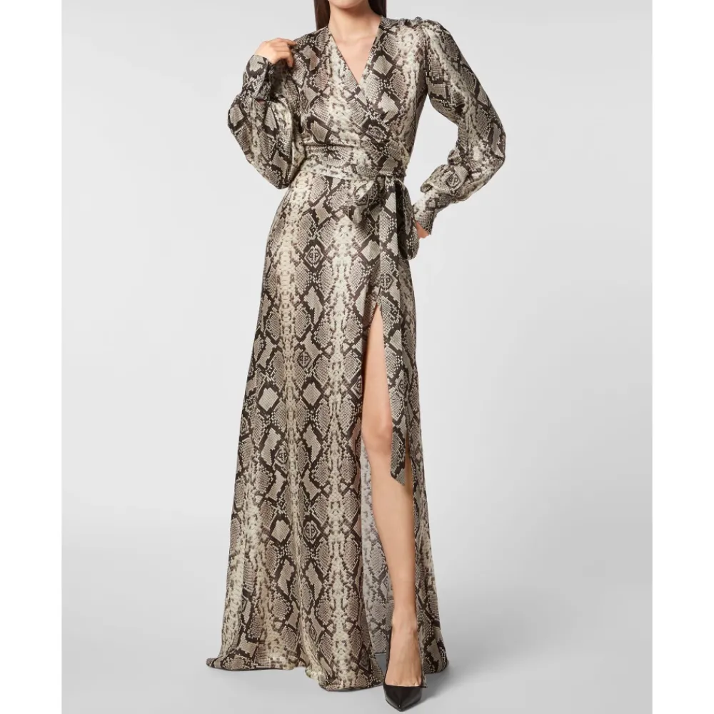 DAMES Philipp Plein Python Silk Print Lange Jurk