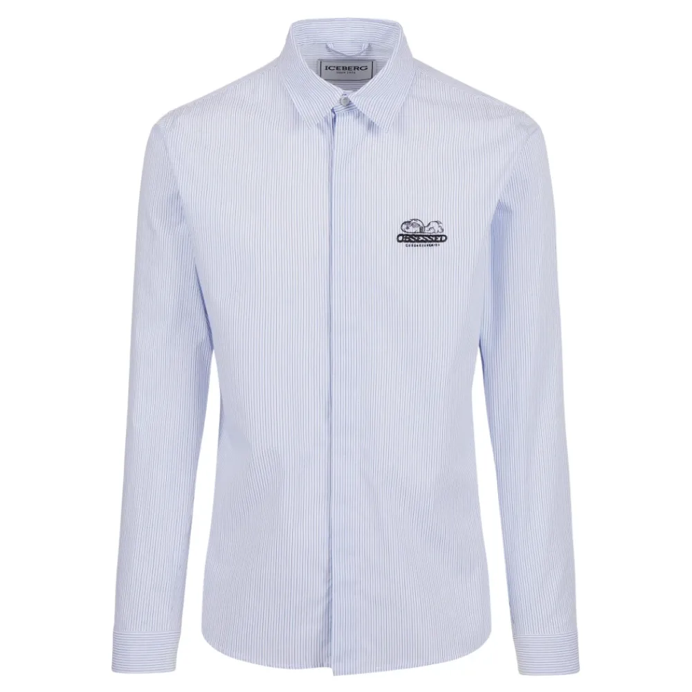 Heren Iceberg Regular fit witte en e gestreepte popeline overhemd met Snoopy borduursel en metallic detail