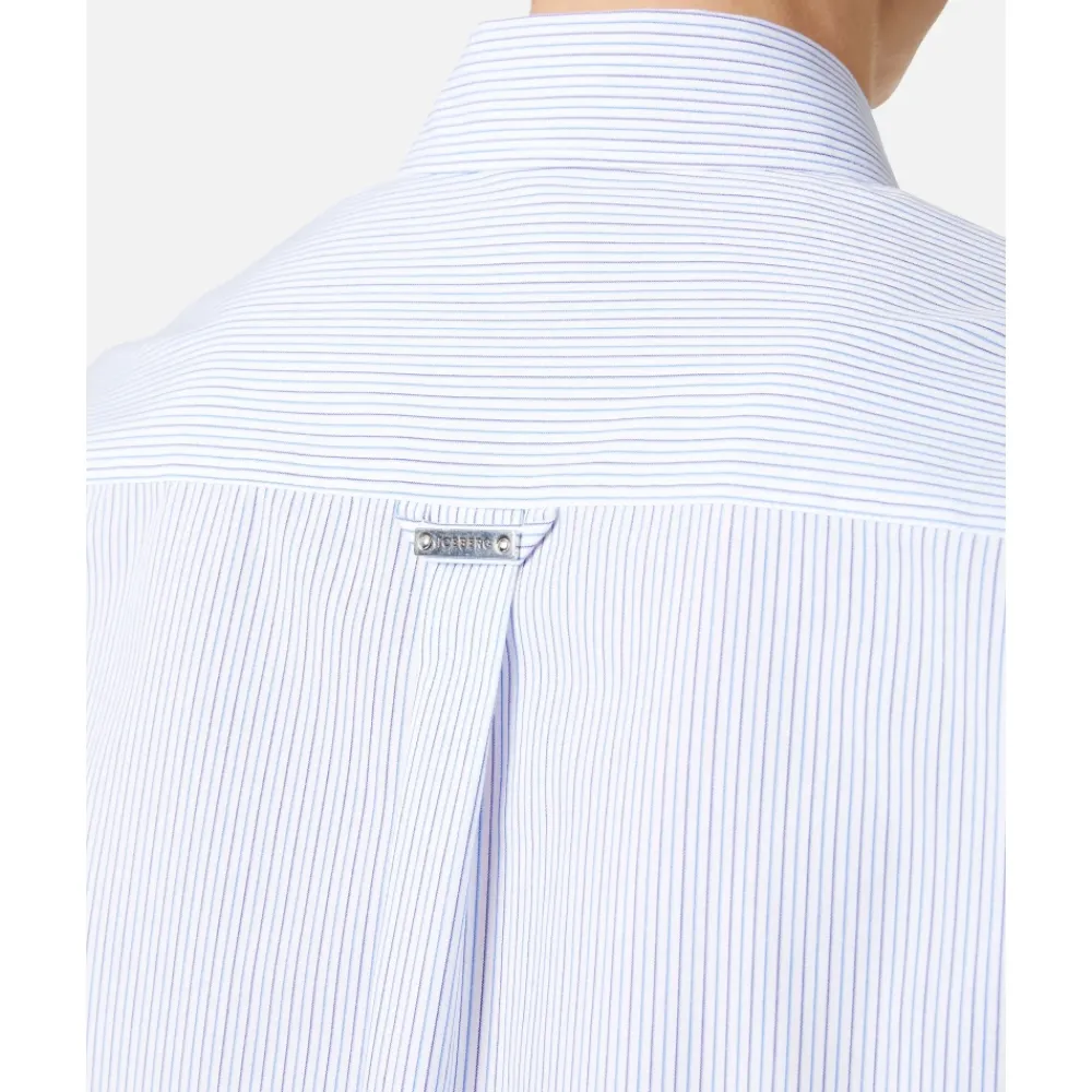 Heren Iceberg Regular fit witte en e gestreepte popeline overhemd met Snoopy borduursel en metallic detail