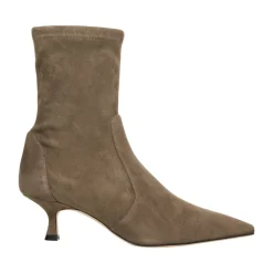 DAMES Stuart Weitzman Enkellaarsjes^Rekbare Suède Enkellaarzen Grigio
