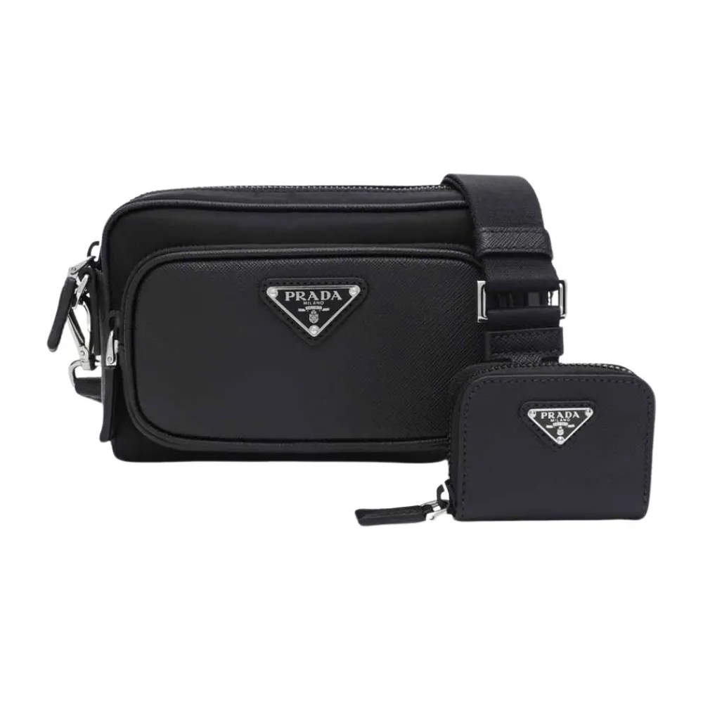 Heren Prada Tassen^Re-Nylon en Saffiano Leren Schoudertas