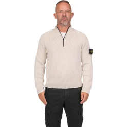 Heren Stone Island Truien & Vesten^Ribgebreide Sweater met Halve Rits