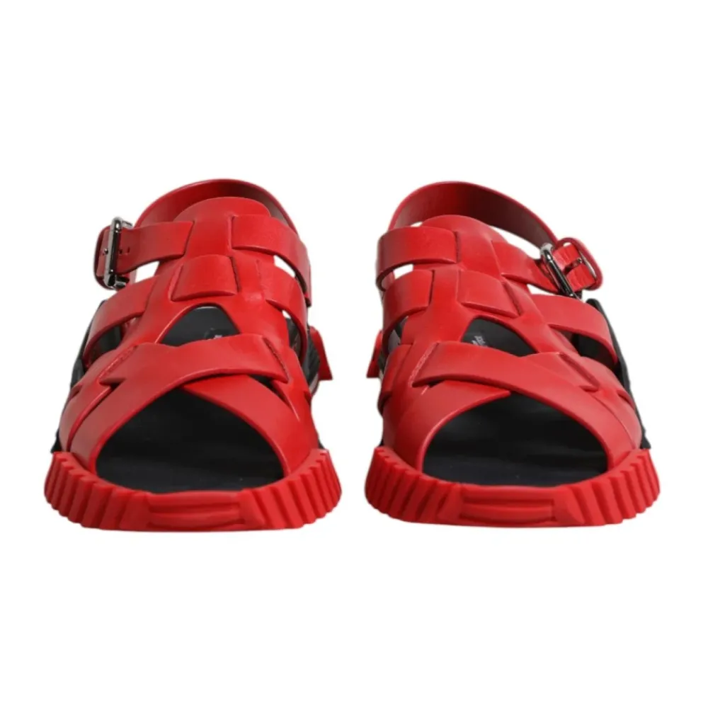 Heren Dolce & Gabbana Rode en Zwarte Leren Enkelband Sandalen