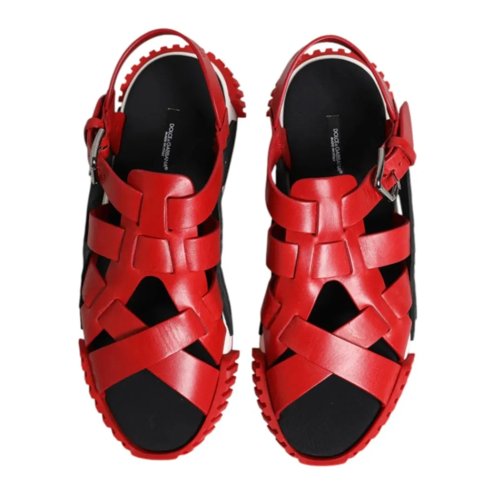 Heren Dolce & Gabbana Rode en Zwarte Leren Enkelband Sandalen