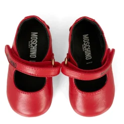 Moschino Ballerina'S^Rode leren ballerina's met logoversiering
