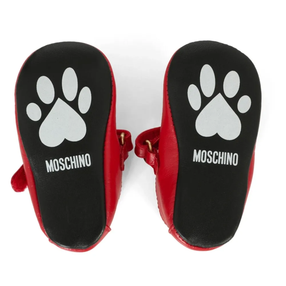Moschino Ballerina'S^Rode leren ballerina's met logoversiering
