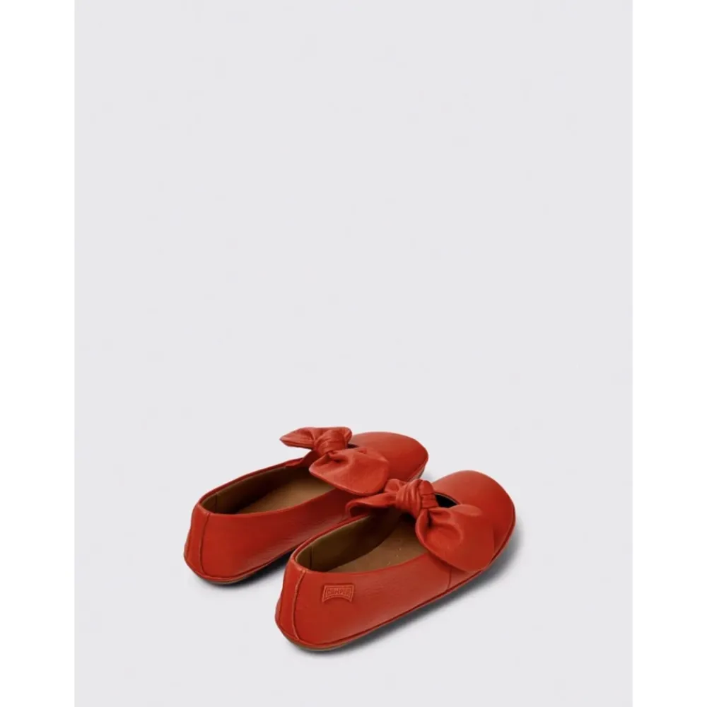 Camper Ballerina'S^Rode Leren Strik Platte Schoenen voor Kinderen