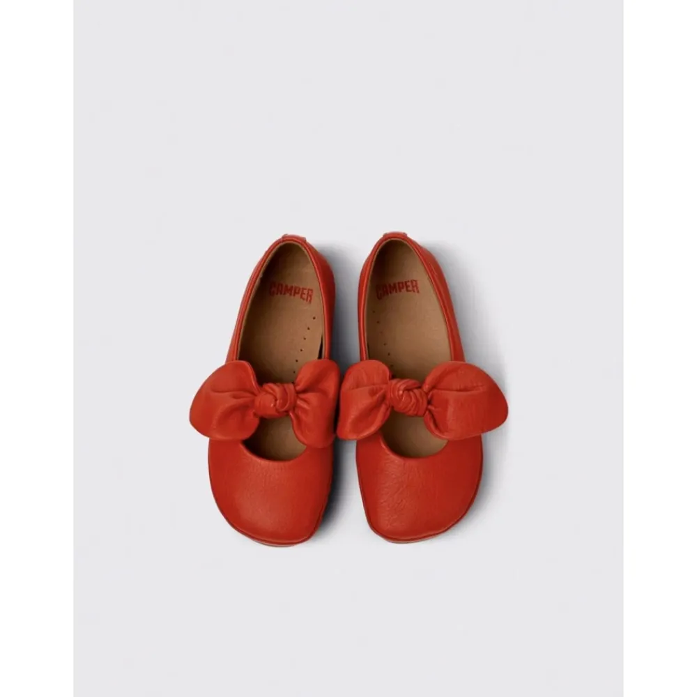 Camper Ballerina'S^Rode Leren Strik Platte Schoenen voor Kinderen