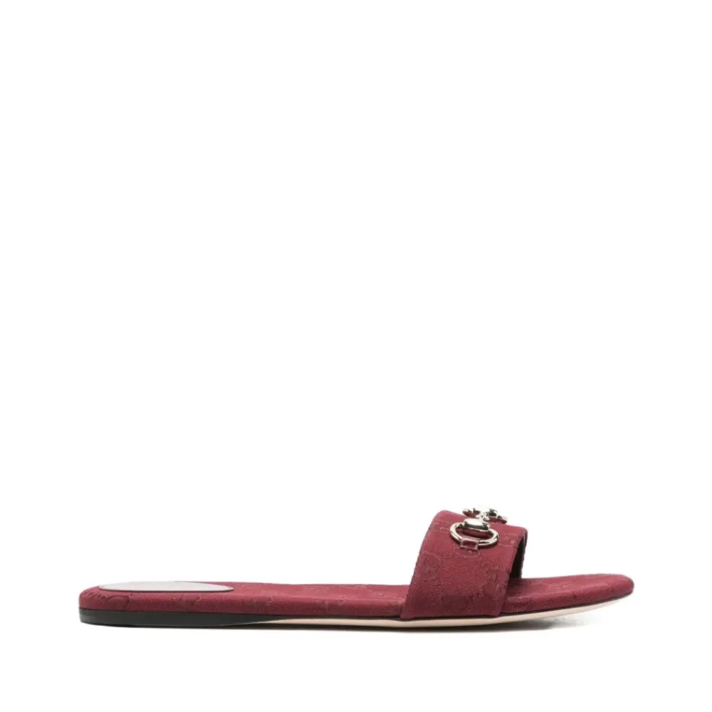 DAMES Gucci Rode Monogram Platte Sandalen