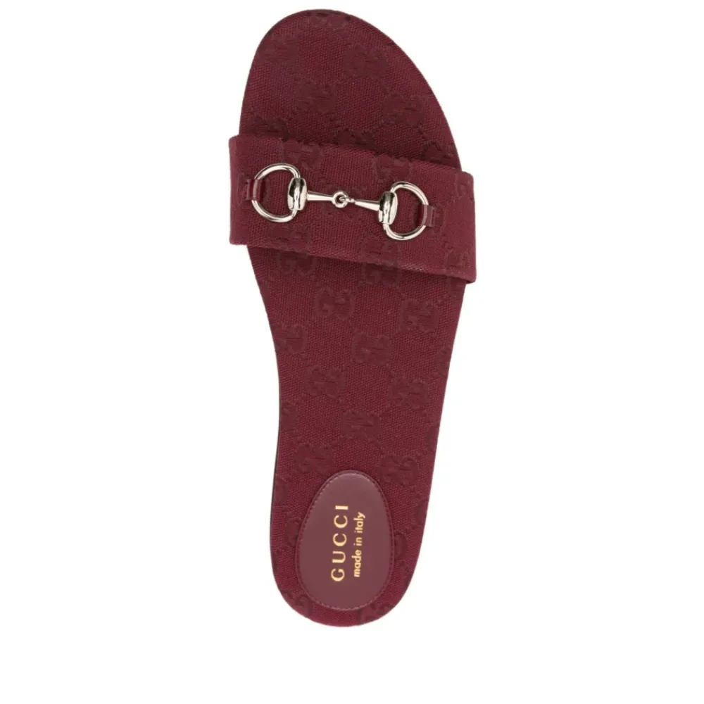 DAMES Gucci Rode Monogram Platte Sandalen