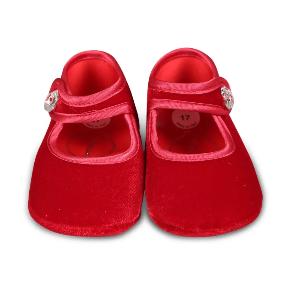 Monnalisa Ballerina'S^Rode Velvet Balletflats met Kristalband