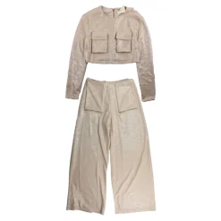 Elisabetta Franchi Pailletten Cropped Shirt en Palazzo Broek