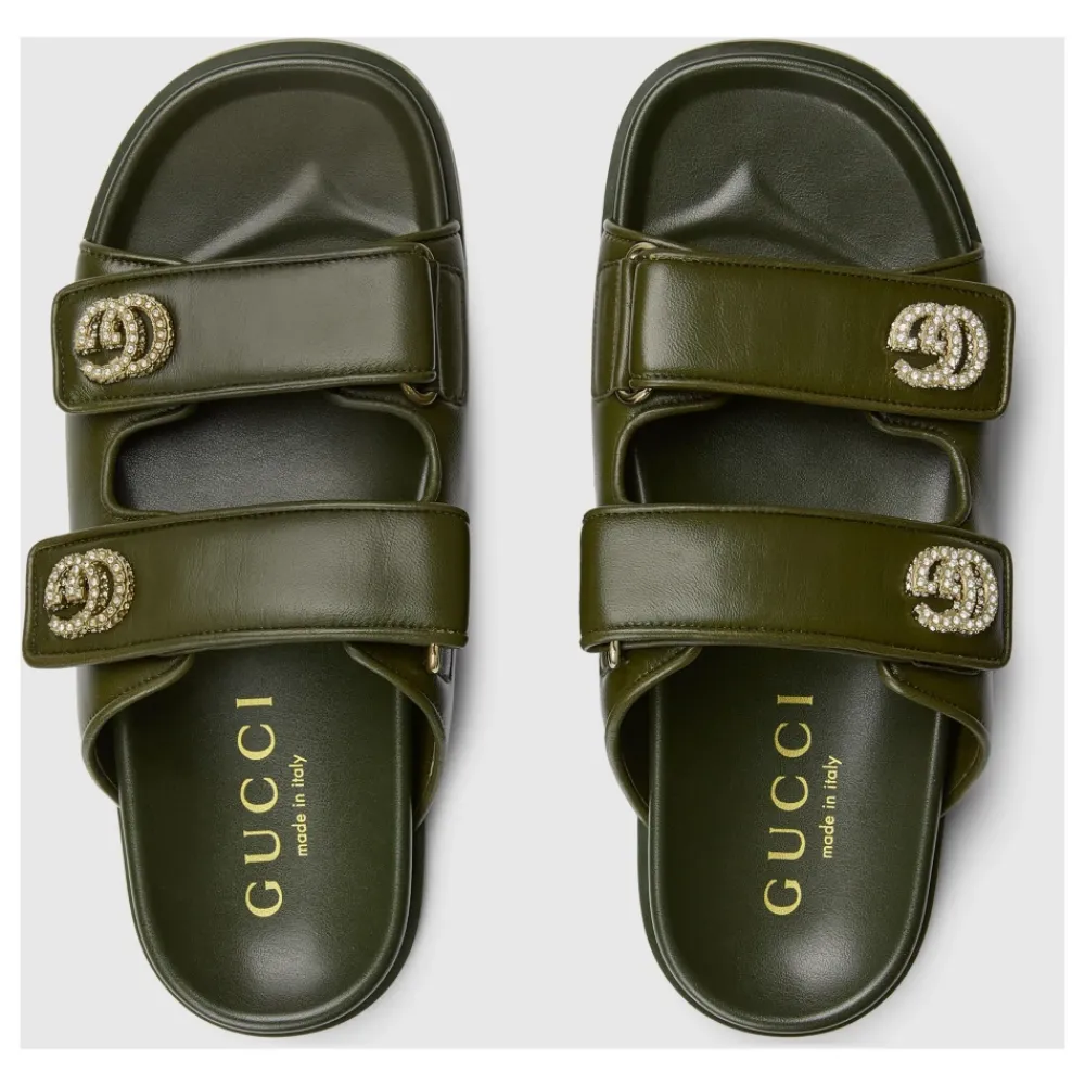 DAMES Gucci Slippers^Sandaal met Kristallen Dubbele G