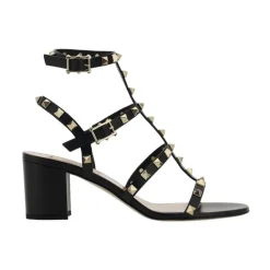 DAMES Valentino Garavani Sandalen met Noppen en Blokhak van Leer