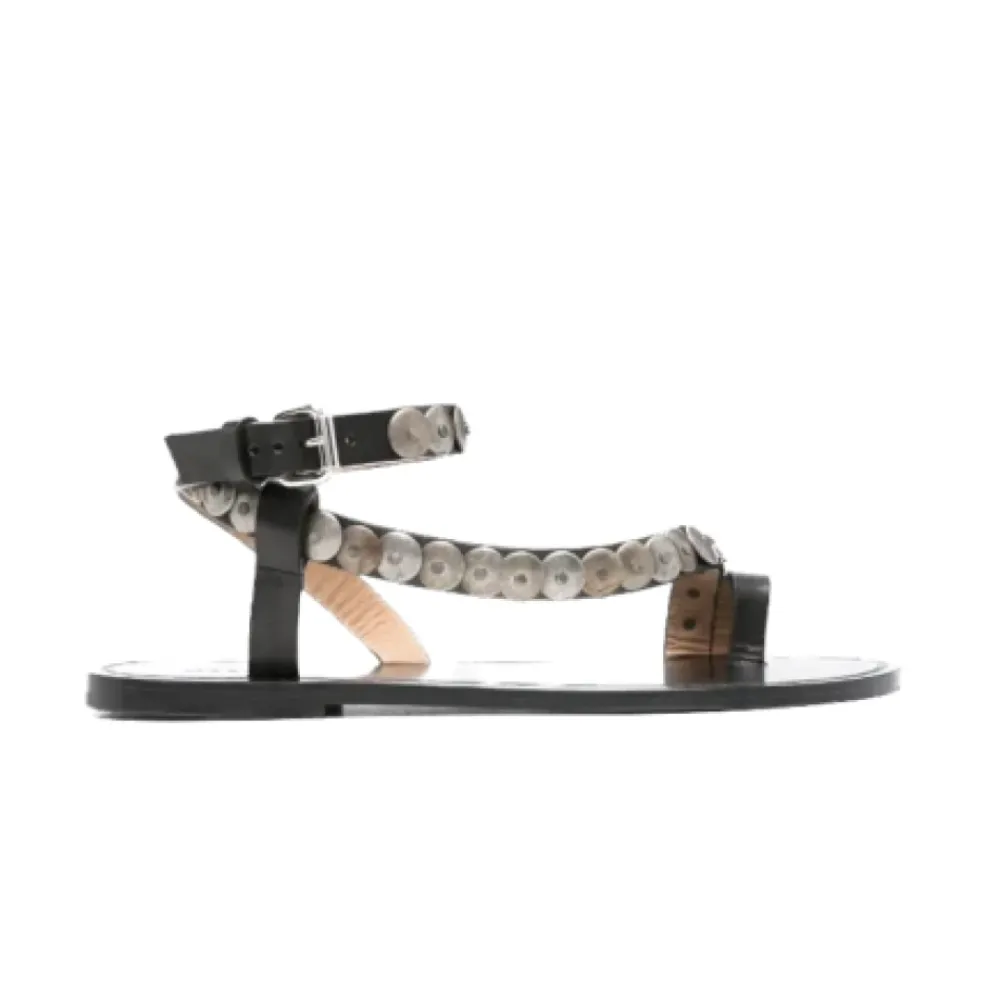 DAMES Isabel Marant Sandalen met platte zool en studs van leer