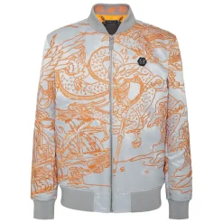 Heren Philipp Plein Satin Bomber Skeleton Tattoo