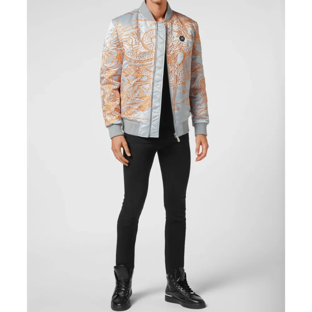 Heren Philipp Plein Satin Bomber Skeleton Tattoo