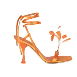 DAMES 3JUIN Sandalen^Satin Sandaal met Veren en Vierkante Neus
