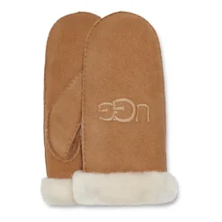 DAMES UGG Sheepskin Embroider Mittens Chestnut