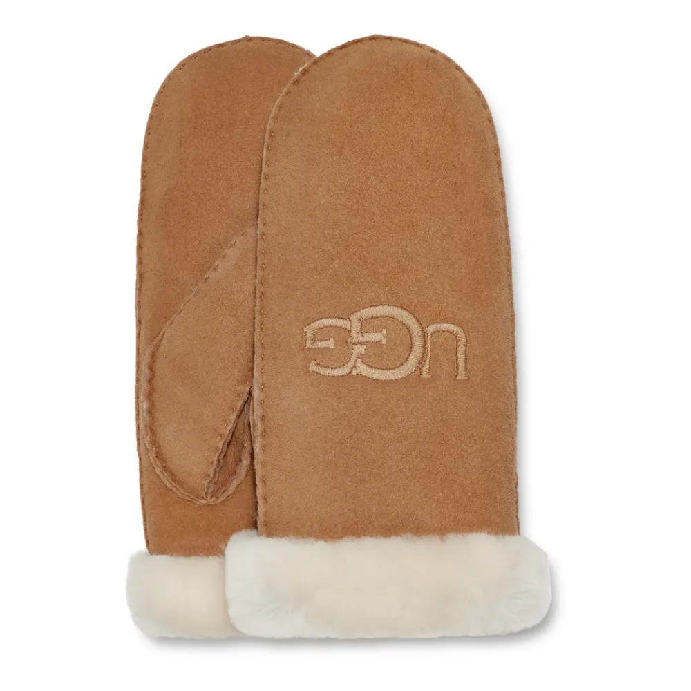 DAMES UGG Sheepskin Embroider Mittens Chestnut