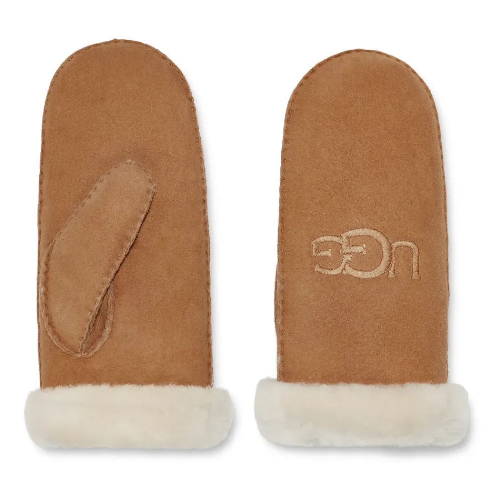 DAMES UGG Sheepskin Embroider Mittens Chestnut