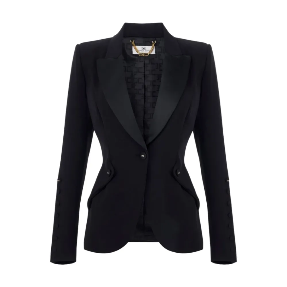 DAMES Elisabetta Franchi Slim Fit Crepe Blazer met Tuxedo Details