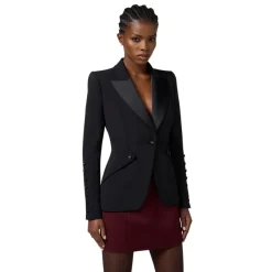 DAMES Elisabetta Franchi Slim Fit Crepe Blazer met Tuxedo Details
