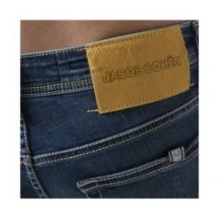 Heren Jacob Cohën Slim Fit Gewassen e Jeans met Gele Stiksels