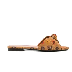 DAMES Saint Laurent Slippers van suède met knoop en bloemenprint