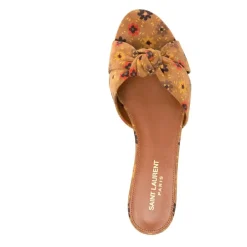 DAMES Saint Laurent Slippers van suède met knoop en bloemenprint