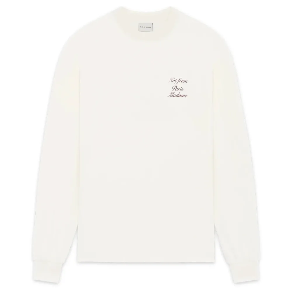 Heren Drole de Monsieur Slogan Print Lange Mouw Interlock T-shirt