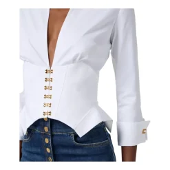DAMES Elisabetta Franchi Stretch katoenen overhemd met juweelhaken