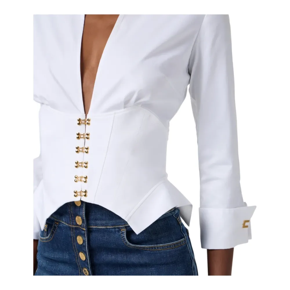 DAMES Elisabetta Franchi Stretch katoenen overhemd met juweelhaken