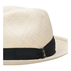 Heren Borsalino Stro Panama Hoeden met Contrasterende Hoofdband