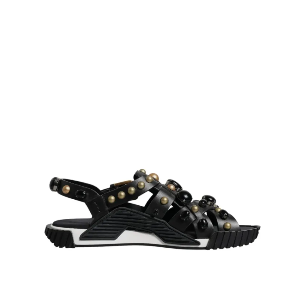 Heren Dolce & Gabbana Studded Leren Slide Sandalen met Logo