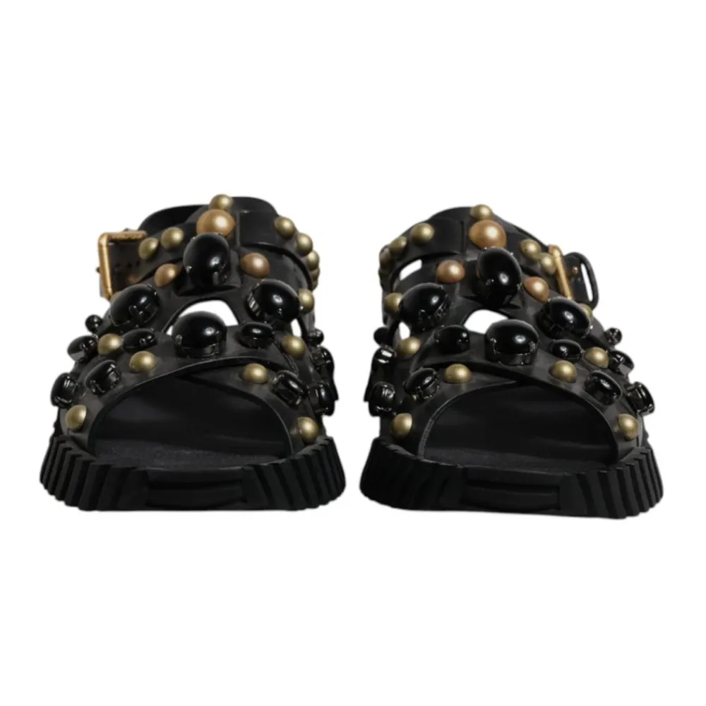 Heren Dolce & Gabbana Studded Leren Slide Sandalen met Logo