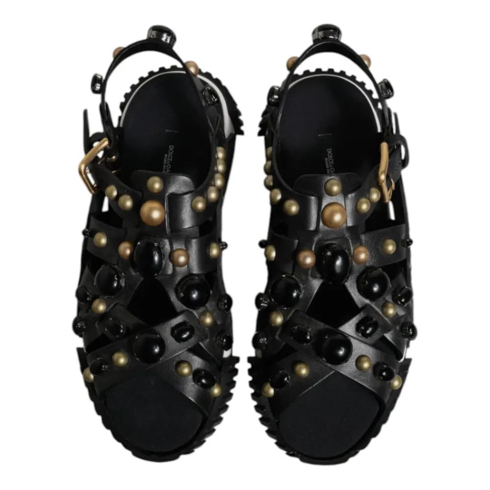 Heren Dolce & Gabbana Studded Leren Slide Sandalen met Logo