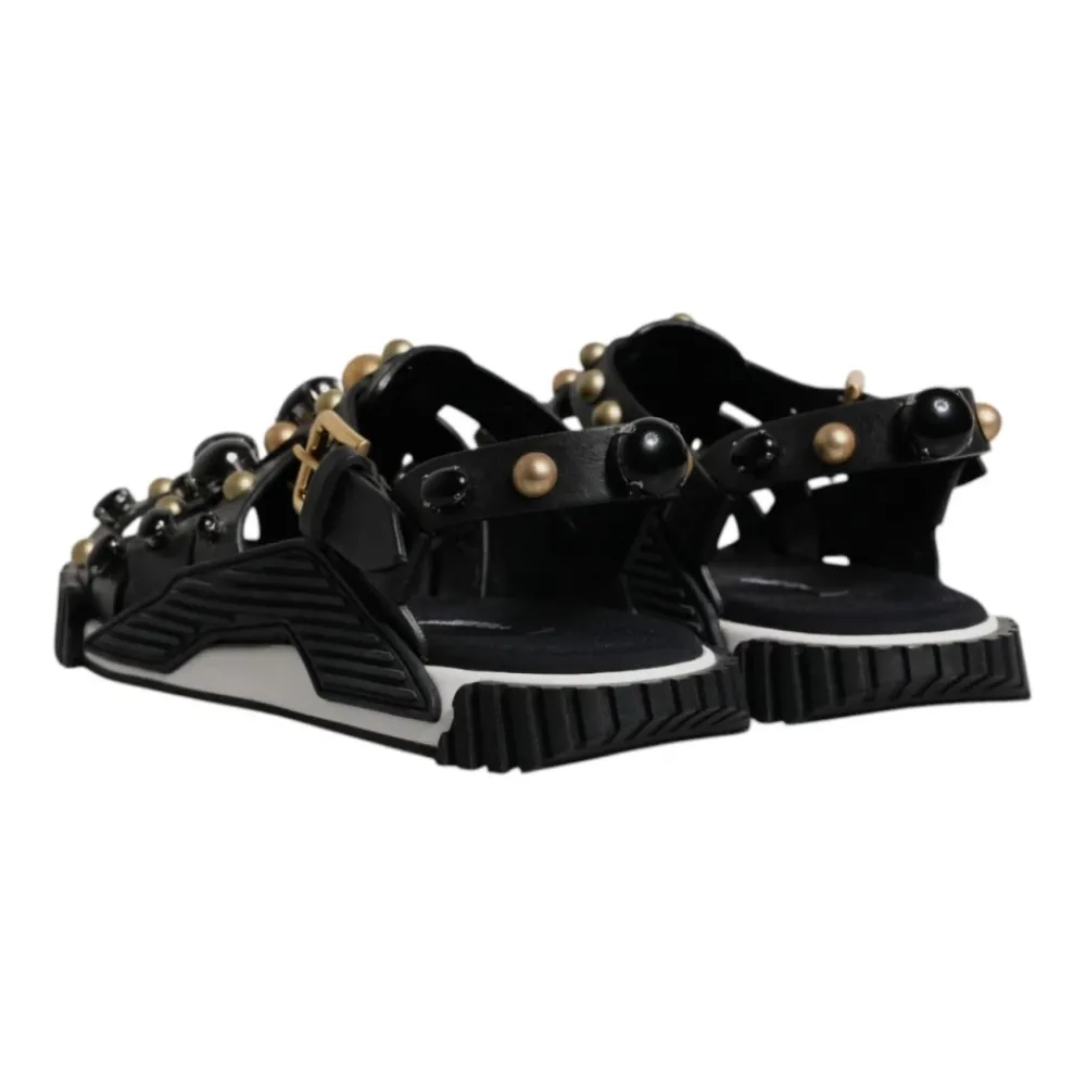 Heren Dolce & Gabbana Studded Leren Slide Sandalen met Logo