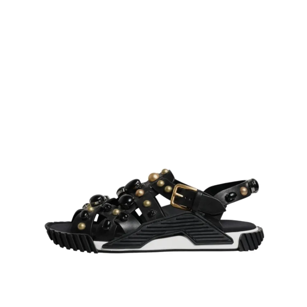 Heren Dolce & Gabbana Studded Leren Slide Sandalen met Logo