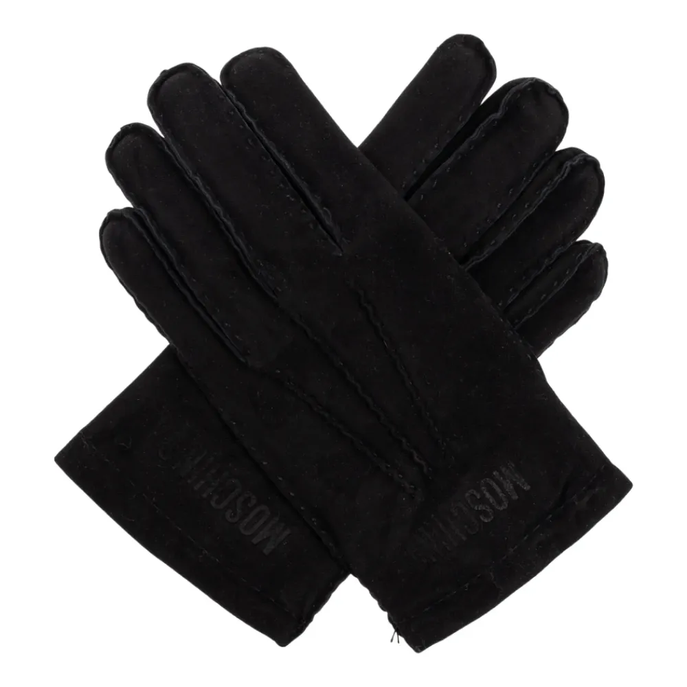 Heren Moschino Handschoenen^Suède handschoenen met geborduurd logo