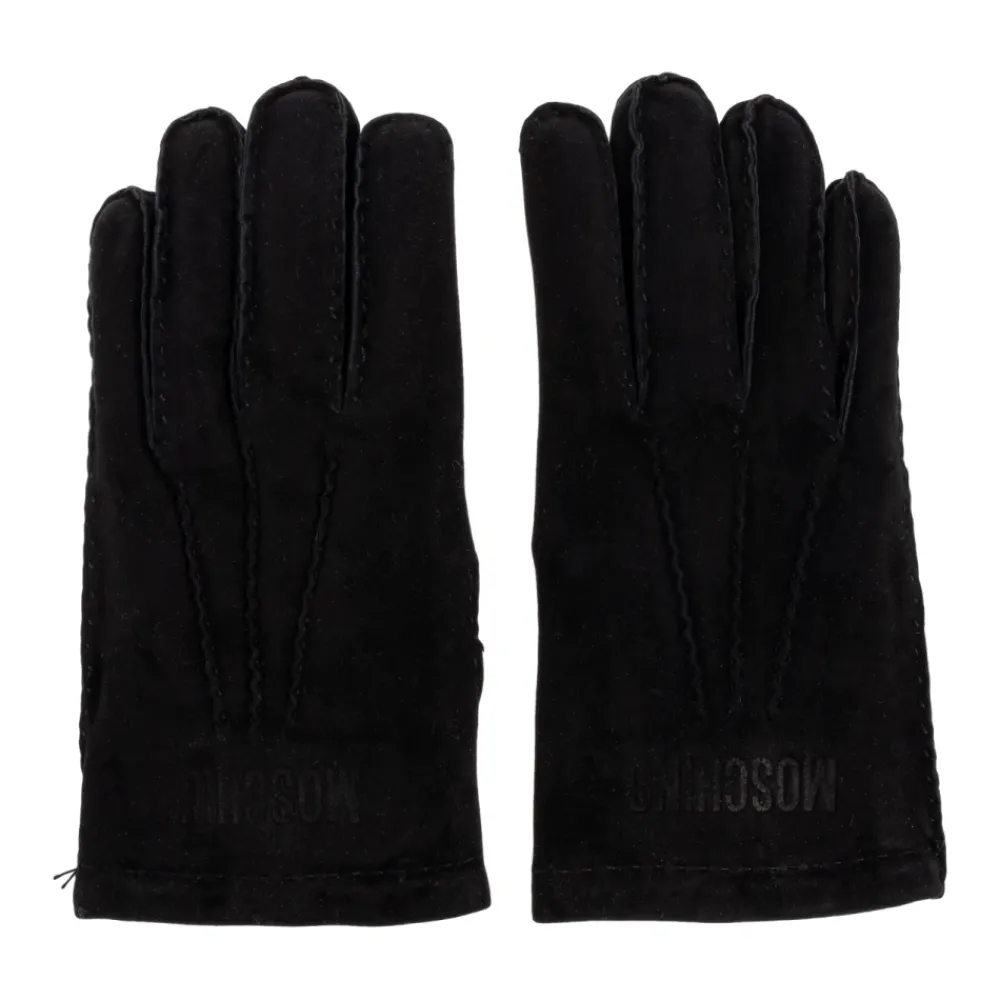 Heren Moschino Handschoenen^Suède handschoenen met geborduurd logo