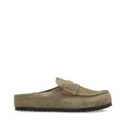 Heren Birkenstock Taupe Suède Leren Sandalen