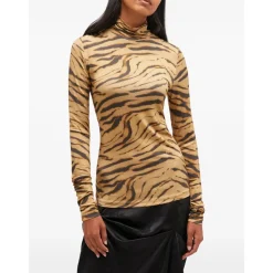 DAMES Ganni Tiger Print Turtleneck Jersey Top