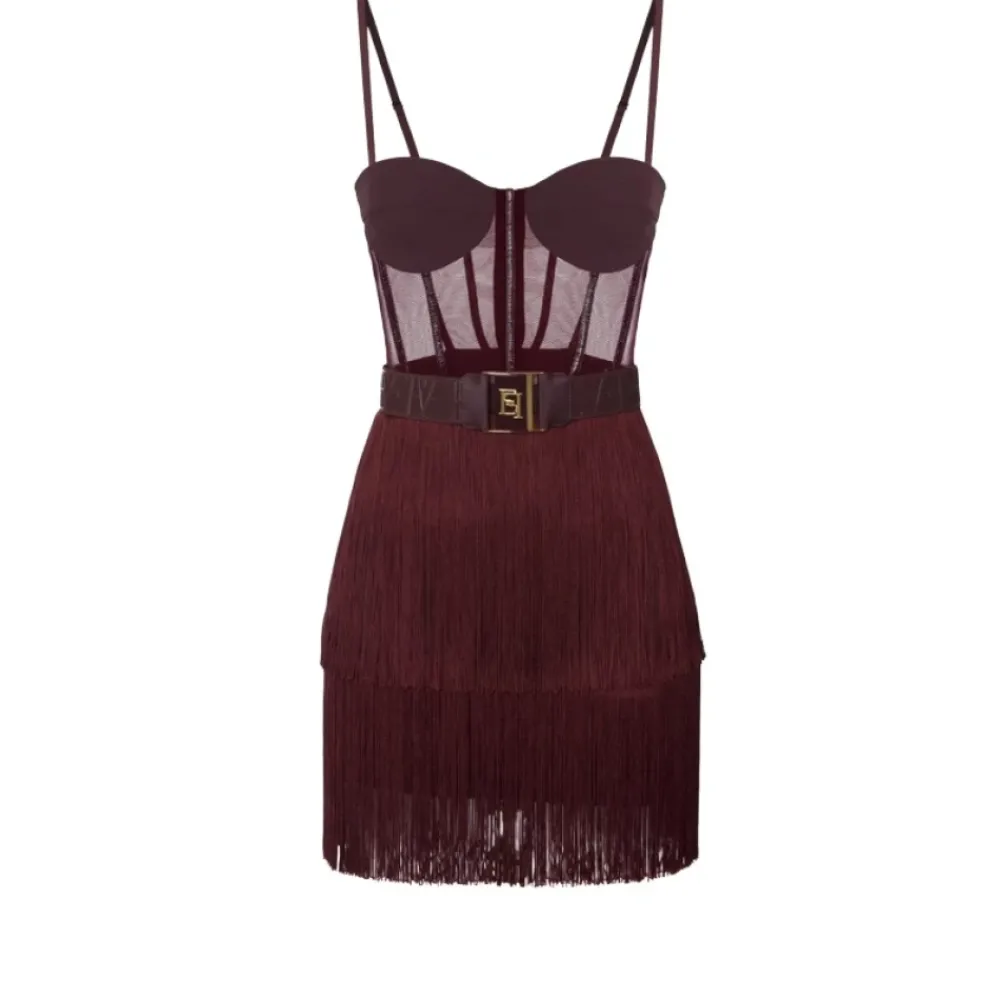 DAMES Elisabetta Franchi Tule Mini Jurk met Franje Rok