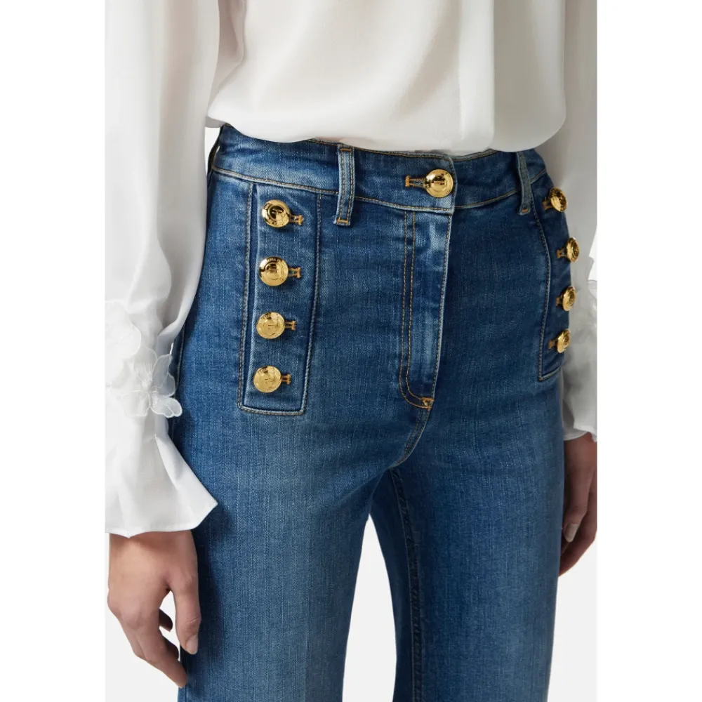 DAMES Elisabetta Franchi Jeans^Uitlopende denim broek met matrozenknopen