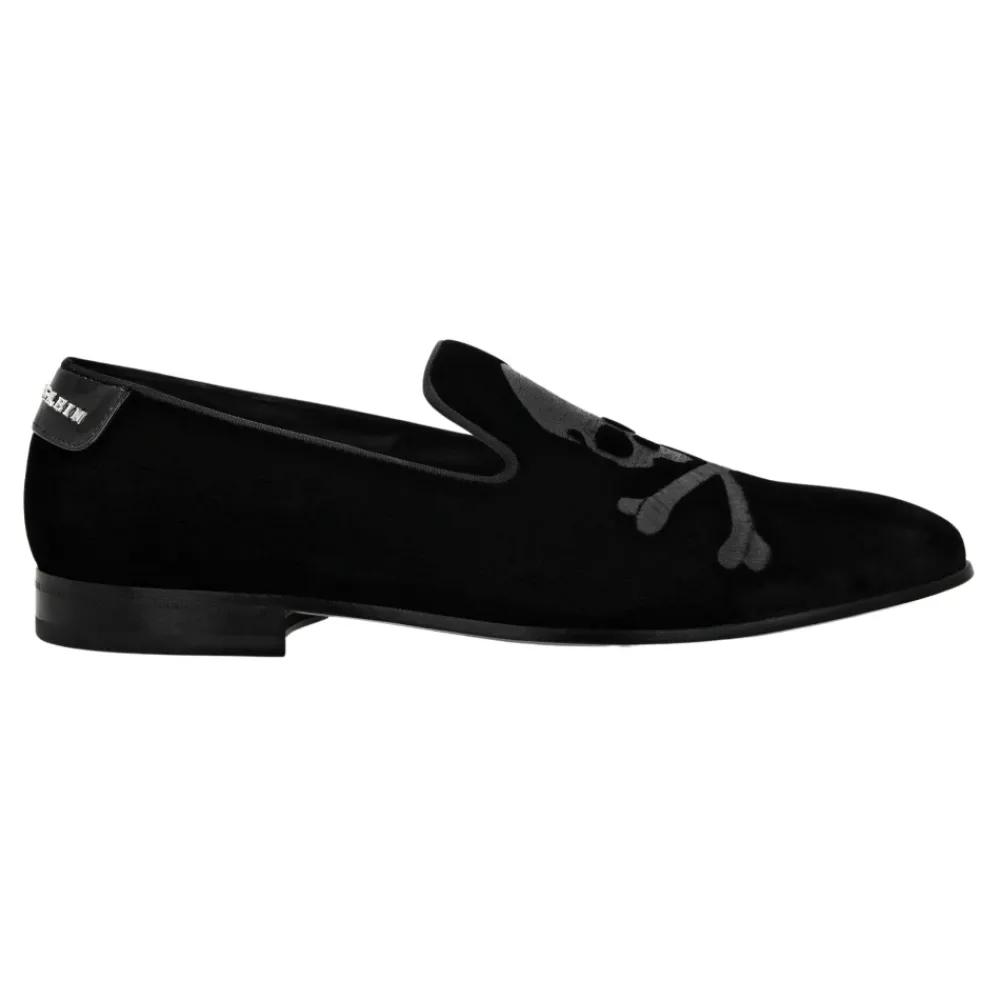 Heren Philipp Plein Velvet Loafers Skull&Bones