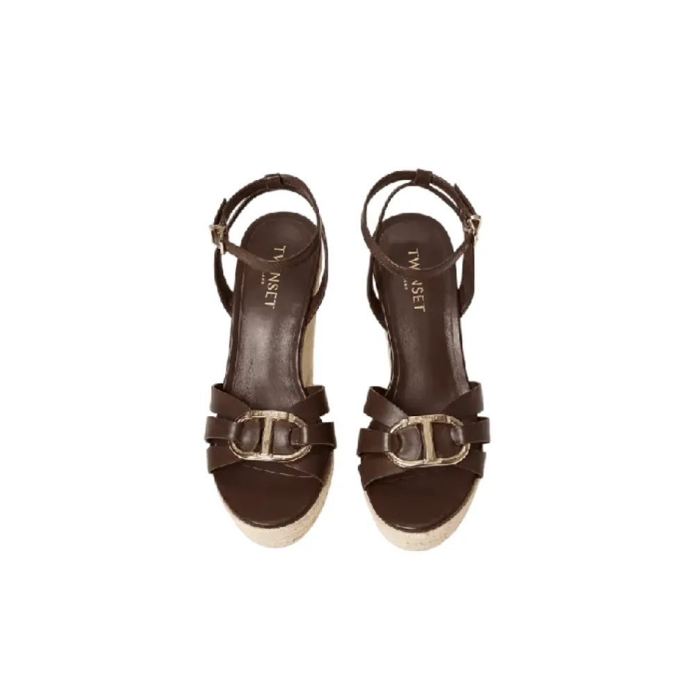 DAMES Twinset Wig Sandalen in Koord en Leer